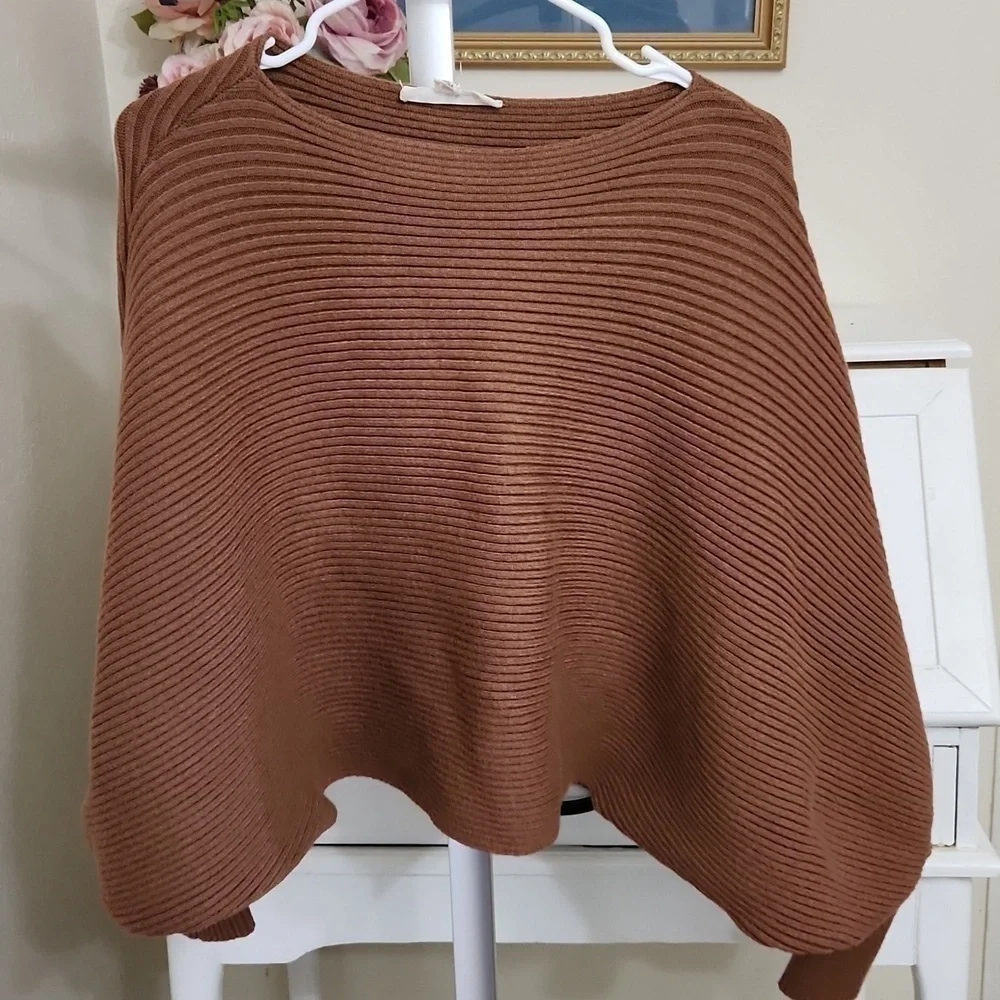 Batwing Chocolate Mocha Color Sweater Size small Lagenlook Glam Y2k Cozy - Picture 9 of 10